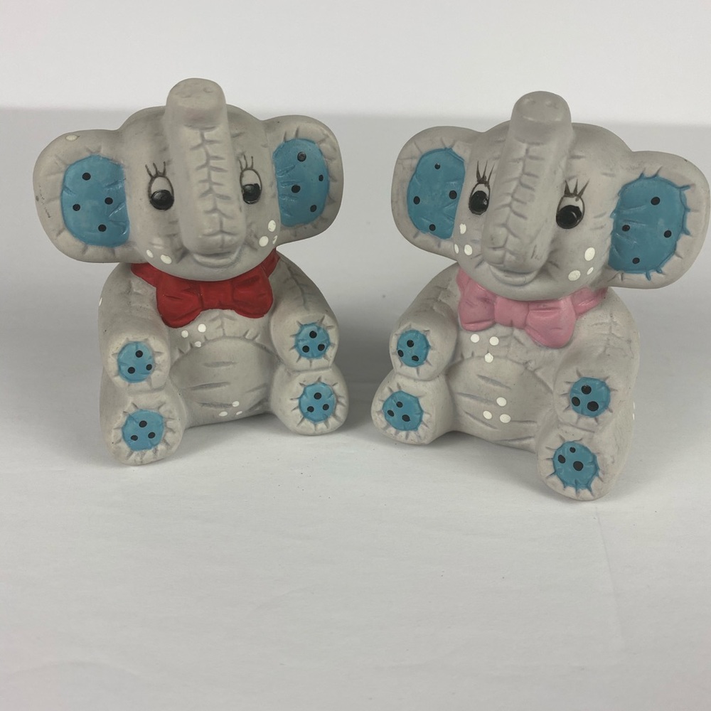 Vtg Elephants Salt & Pepper Shakers Quilt Look